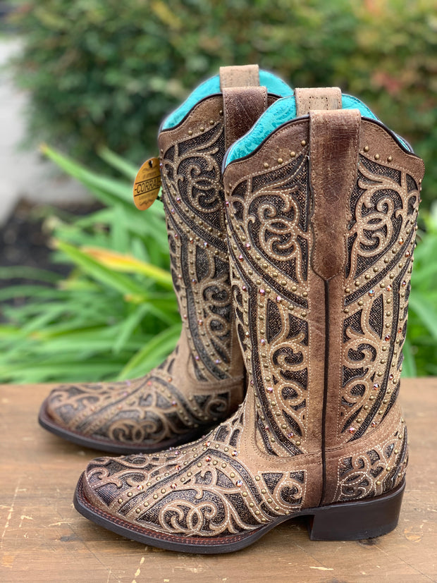 Corral Women's Laser Inlay with Studs Square Toe Boot