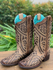 Corral Women's Laser Inlay with Studs Square Toe Boot