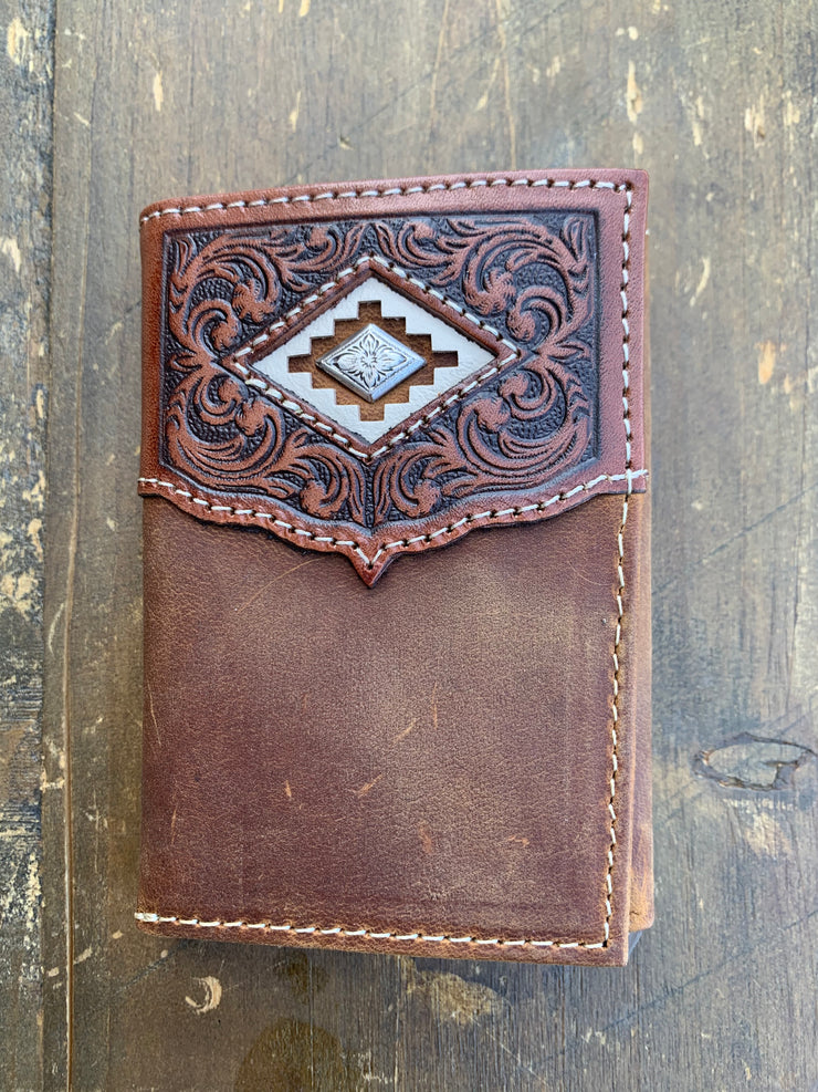 Ariat Mens Trifold Rodeo Corner Shield Concho Wallet
