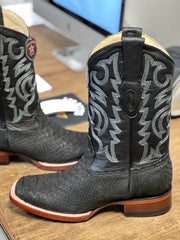 Los Altos Black Suede Finish Python Wide Square Toe Cowboy Boots