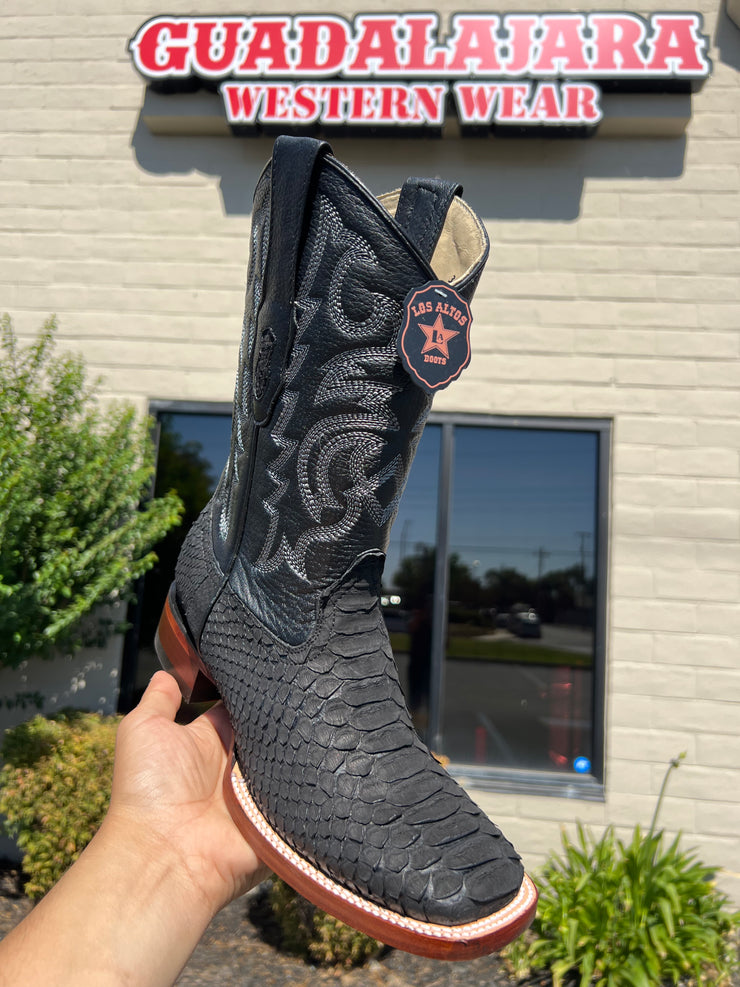 Los Altos Black Suede Finish Python Wide Square Toe Cowboy Boots –  Guadalajara Western Wear