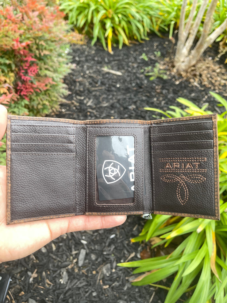 Ariat Mens Dark Chocolate Tri-Fold Wallet