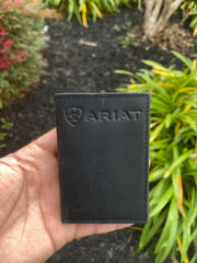 Ariat Mens Black Suede Tri-Fold Wallet