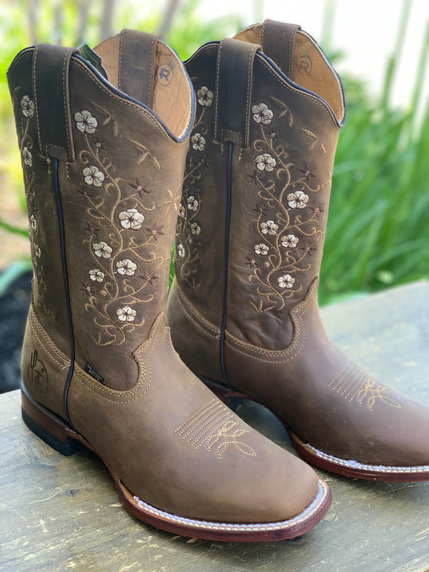 Reyme Crazy Tang Flower Stitched Cowgirl Boot