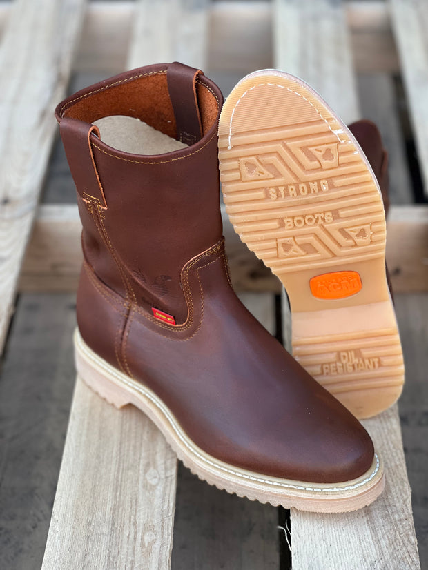 Lightweight Brown Pull-On Style Soft Toe Work Boot