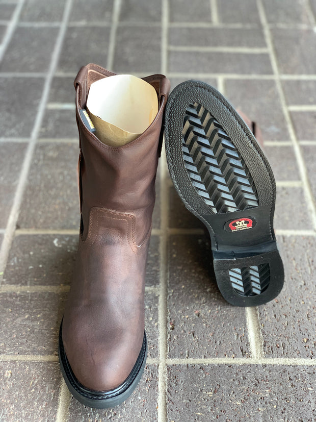 Original Michel Boots Men's Pull On Work Boot Dark Brown With Heel Soft Toe