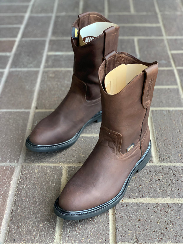 Original Michel Boots Men's Pull On Work Boot Dark Brown With Heel Soft Toe