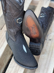 Cuadra Stingray/Mantarraya Black Semi-Oval Toe Cowboy Boots