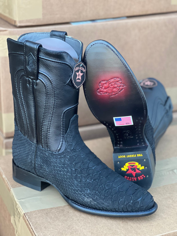 Los Altos Nobuck Black Python Roper Cowboy Boots