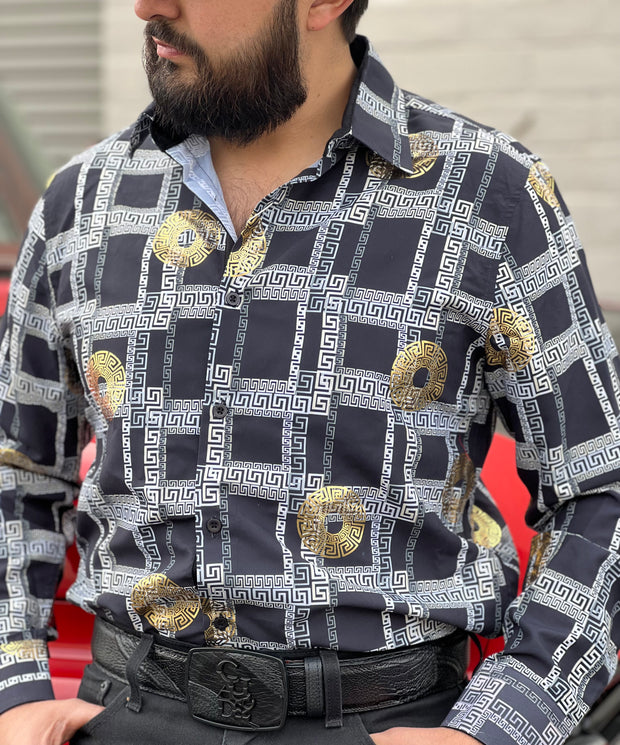Camisa Vaquera Estilo Versace para Caballero (Negro)