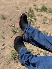 Los Altos Women Wide Square Square Toe Black Suede Ankle Boot