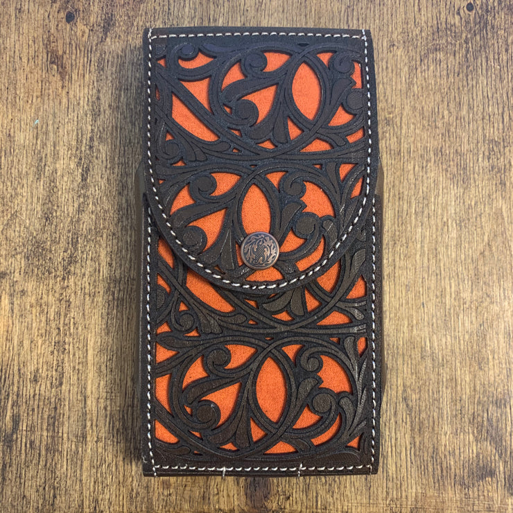 Leather Tooled Dark Brown / Honey Cell Phone Case