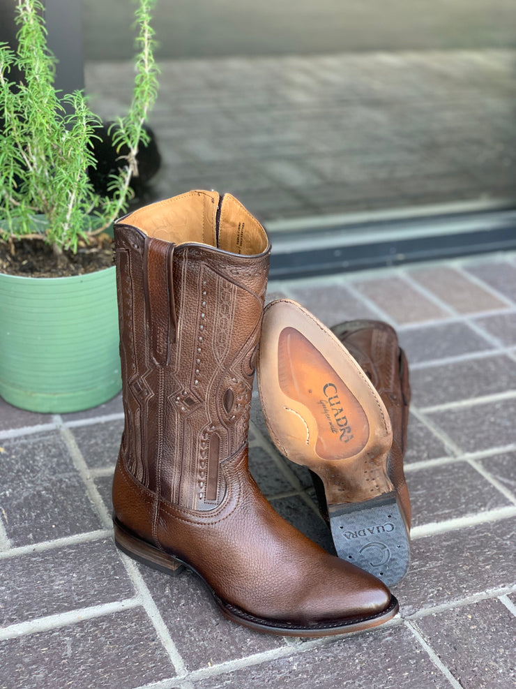 Cuadra Brown Copenage Deer With Side Zipper Semi Oval Toe Cowboy Boots