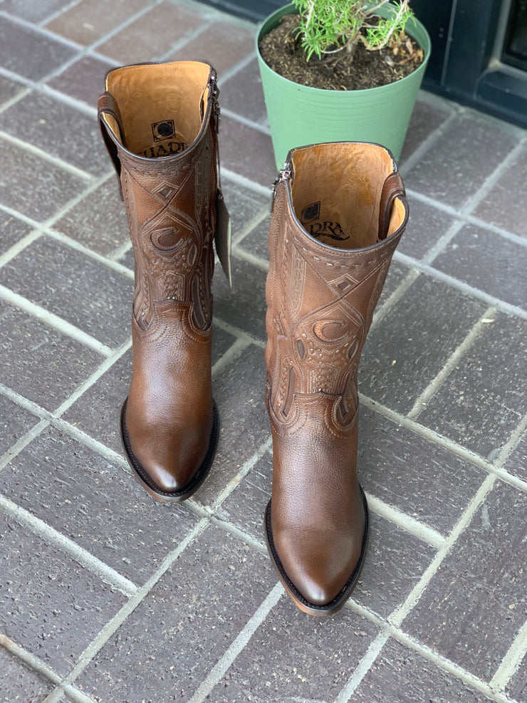 Cuadra Brown Copenage Deer With Side Zipper Semi Oval Toe Cowboy Boots