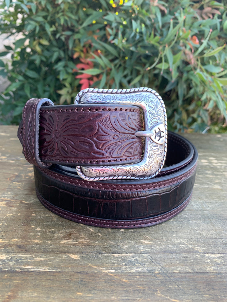 Ariat Men's Croc Print Tooled Leather Belt