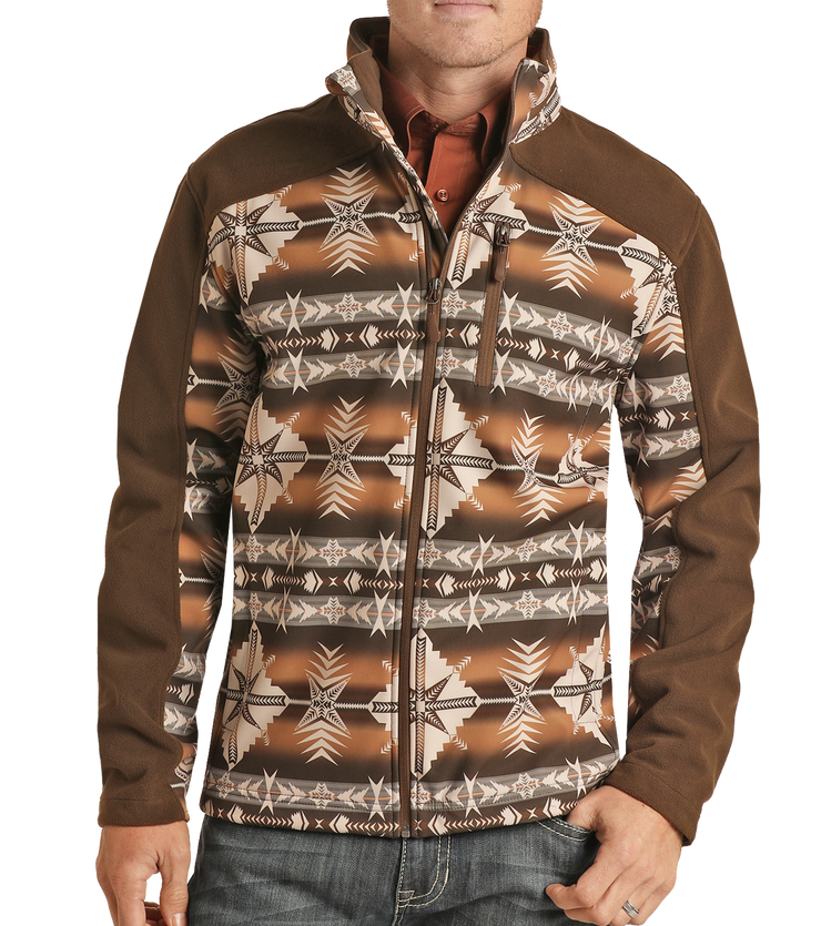 Panhandle Dark Brown Men's Aztec Printed Soft-shell Jacket