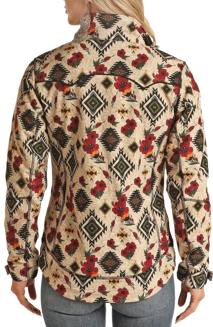 Women's Natural Aztec Floral Soft-Shell Jacket  - Rock&Roll Denim