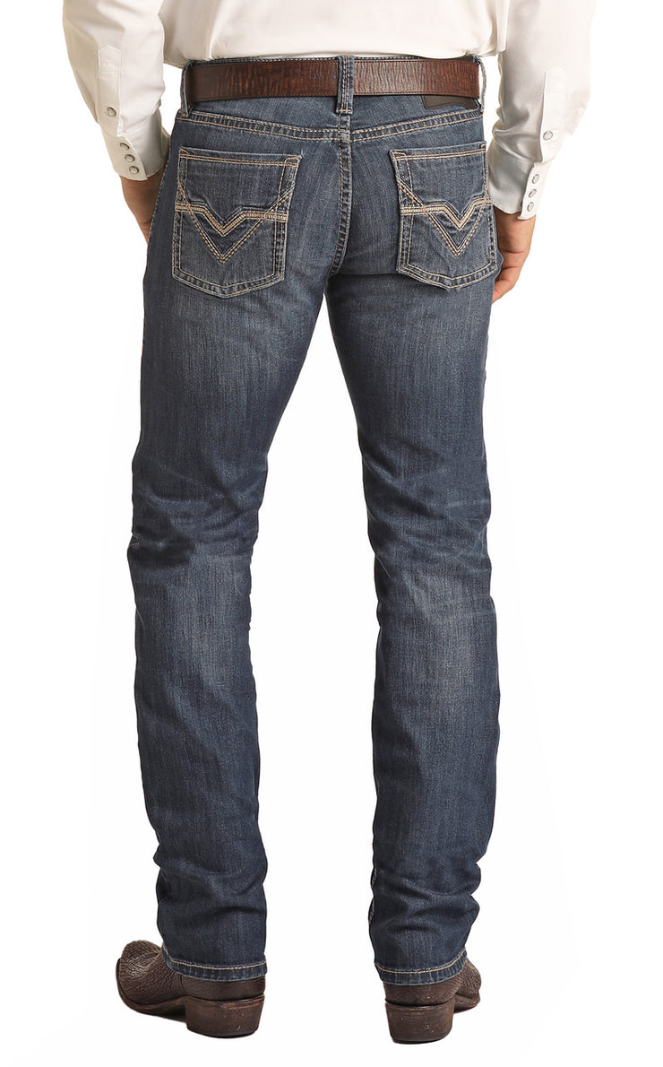 Slim Fit Stretch Tan Double V Pocket Straight Bootcut Jeans - Rock&Roll Denim