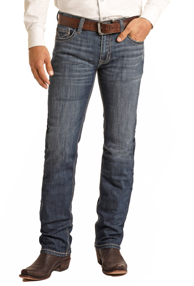 Slim Fit Stretch Tan Double V Pocket Straight Bootcut Jeans - Rock&Roll Denim