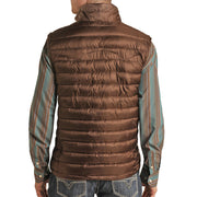 Men's Rock & Roll Denim Brown Poly Fill Puffer Vest