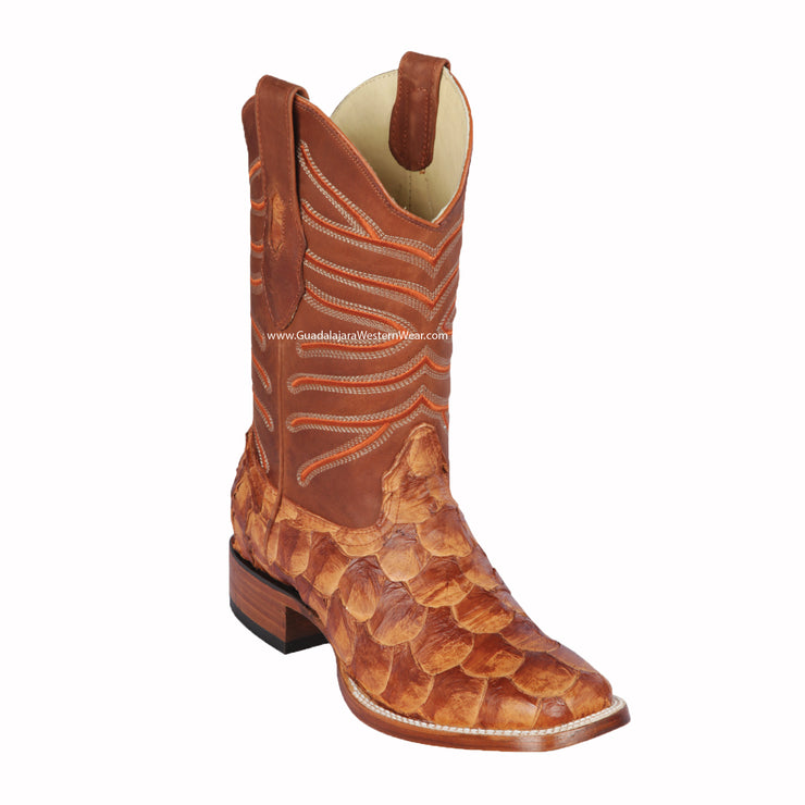 Los Altos Cognac Matte Piraruccu Wide Square Toe Cowboy Boots