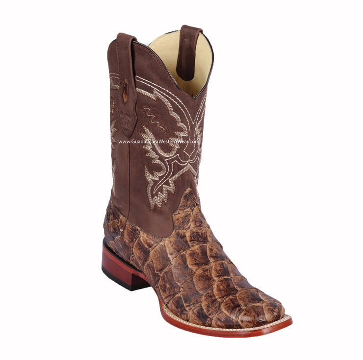 Los Altos Cacao Matte Piraruccu Wide Square Toe Cowboy Boots