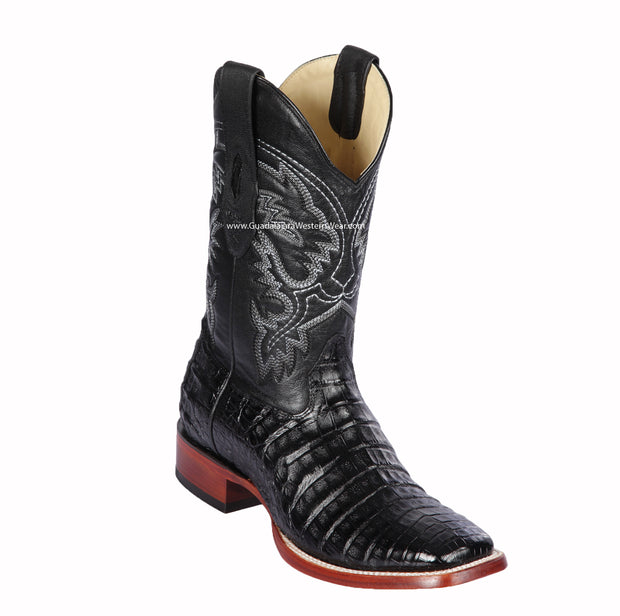 Los Altos Black Caiman Belly Wide Square Toe Cowboy Boots