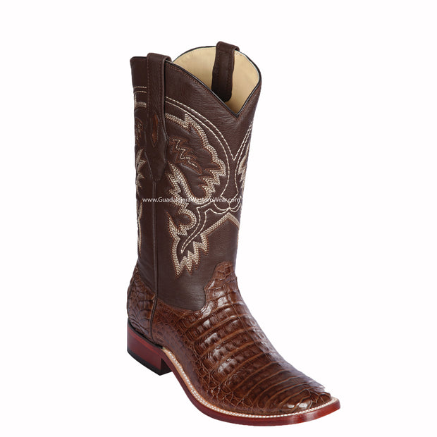 Los Altos Brown Caiman Belly Wide Square Toe Cowboy Boots