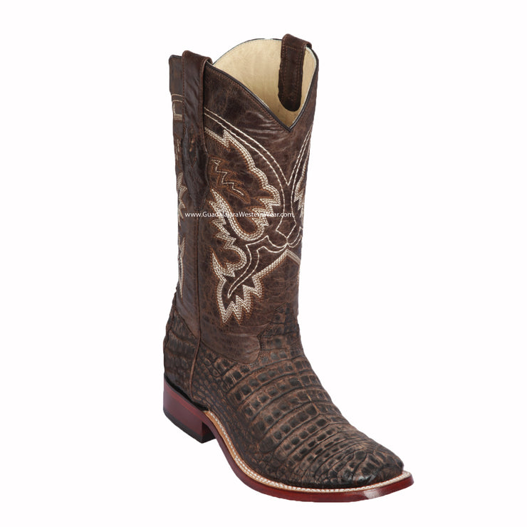 Los Altos Sanded Brown Caiman Belly Wide Square Toe Cowboy Boots