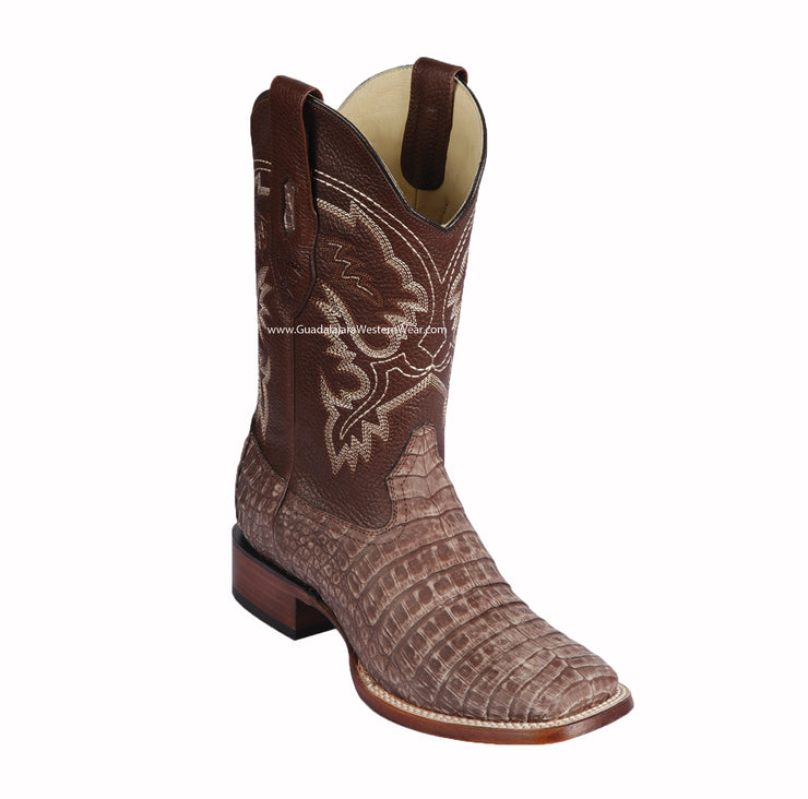 Los Altos Sahara Brown Caiman Belly Wide Square Toe Cowboy Boots
