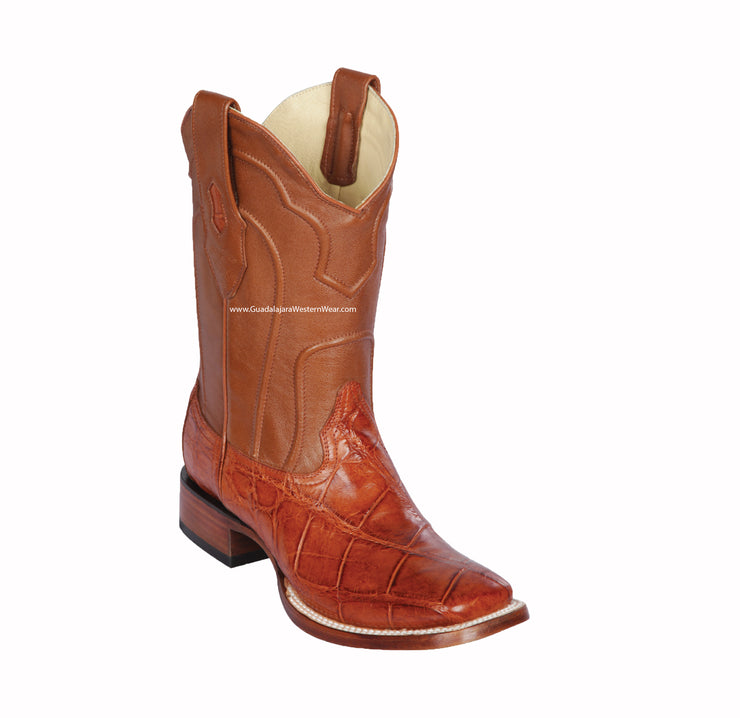 Los Altos Honey Aligator Hornback Wide Square Toe Cowboy Boots