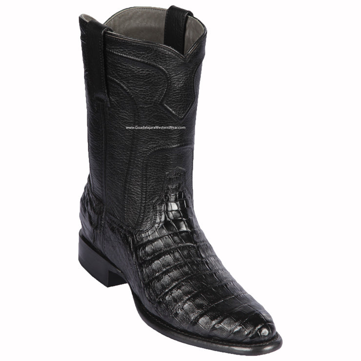 Los Altos Black Caiman Belly Roper Cowboy Boots