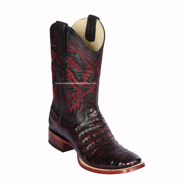 Los Altos Black Cherry Caiman Belly Wide Square Toe Cowboy Boots