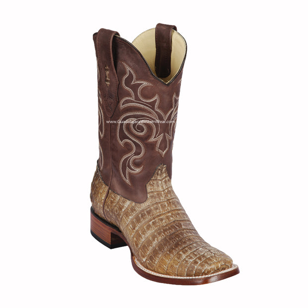 Los Altos Sahara Stone Caiman Belly Wide Square Toe Cowboy Boots