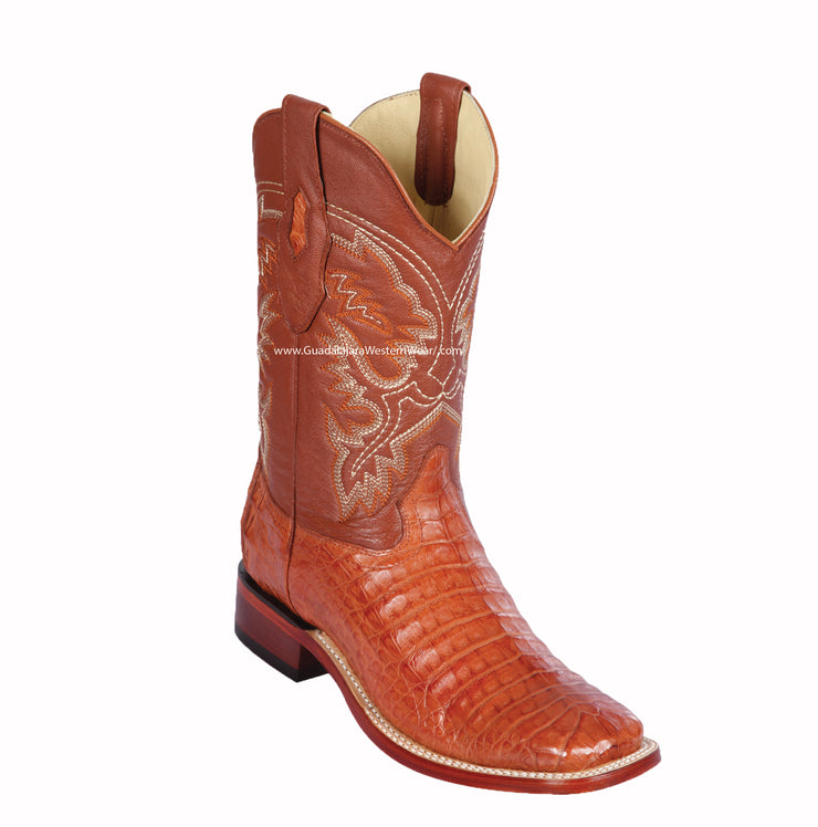 Los Altos Cognac Caiman Belly Wide Square Toe Cowboy Boots