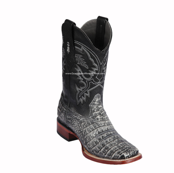 Los Altos Sahara Rustic Black Caiman Belly Wide Square Toe Cowboy Boots