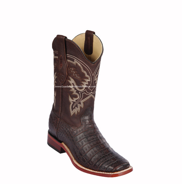 Los Altos Brown Caiman Belly Wide Square Toe Cowboy Boots