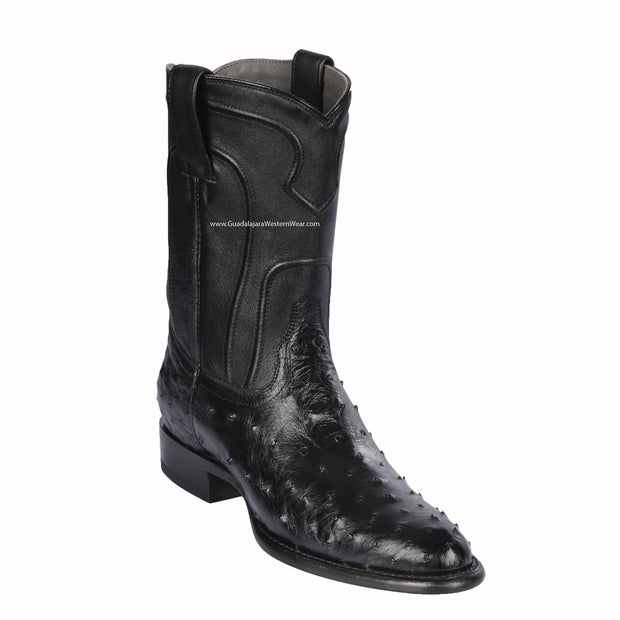 Los Altos Black Ostrich Roper Cowboy Boots - 690305
