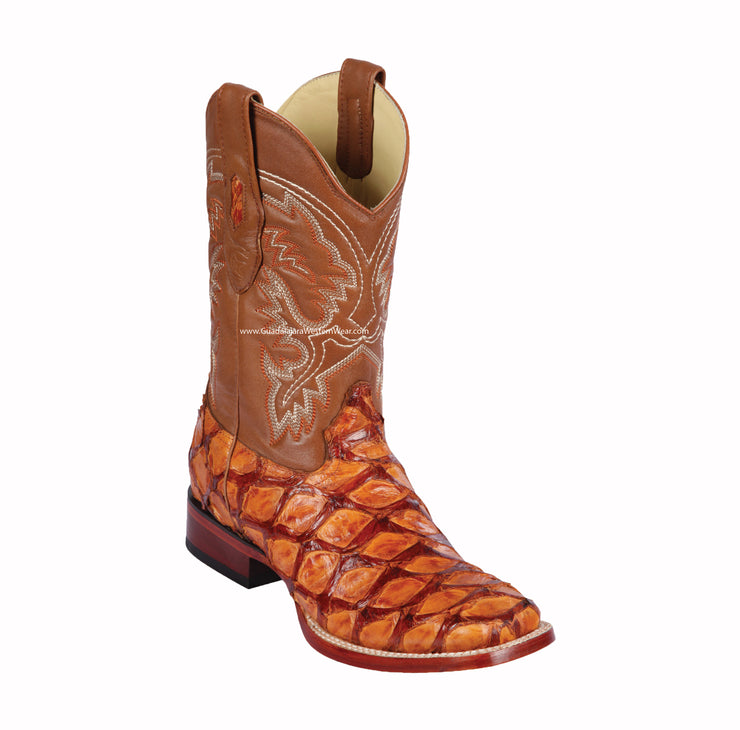 Los Altos Glossy Cognac Piraruccu Wide Square Toe Cowboy Boots
