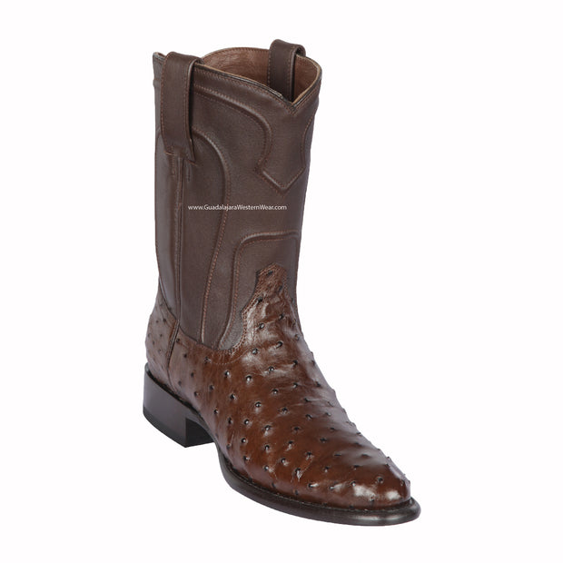 Los Altos Brown Ostrich Roper Cowboy Boots