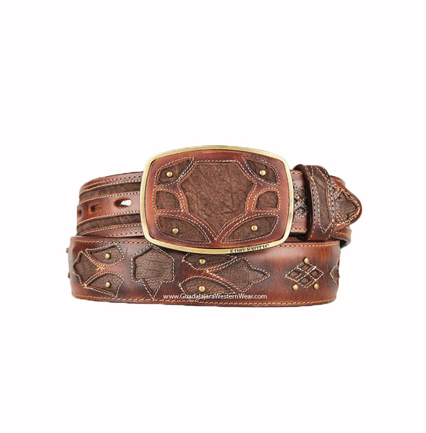 King Exotic Brown Elephant Modern Western Leather Belt