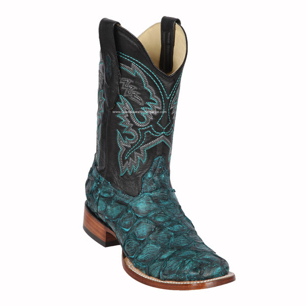 Los Altos Rustic Turquoise Piraruccu Wide Square Toe Cowboy Boots