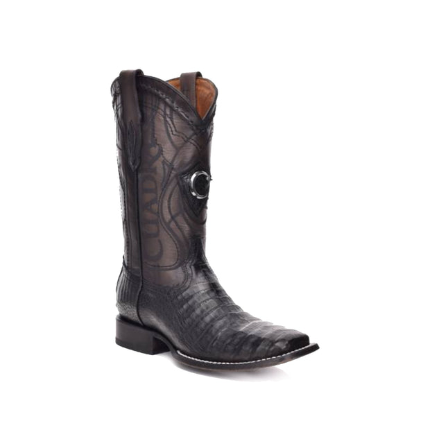 Cuadra Black Caiman Belly Wide Square Toe Cowboy Boot