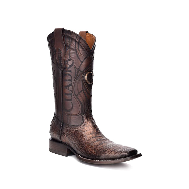 Cuadra Paris Cafe Caiman Belly Wide Square Toe Cowboy Boot