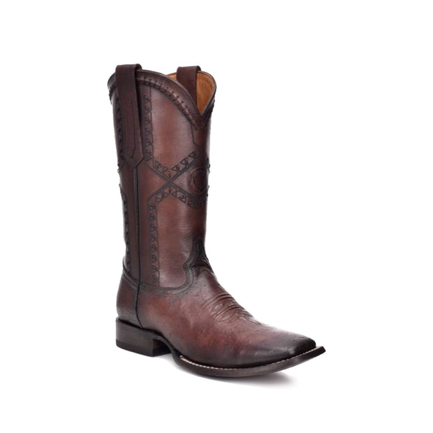 Cuadra Men's Square Toe Ostrich Belly Flame Chocolate Cowboy Boot
