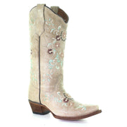Circle G by Corral Women's Sand & Flower Embroidery Snip Toe Boot