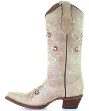 Circle G by Corral Women's Sand & Flower Embroidery Snip Toe Boot