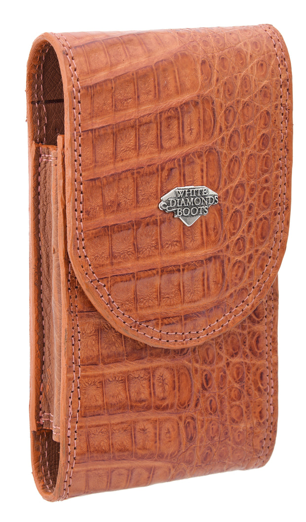 White Diamond Funda Cocodrilo Leather Cell Phone Case - Cognac