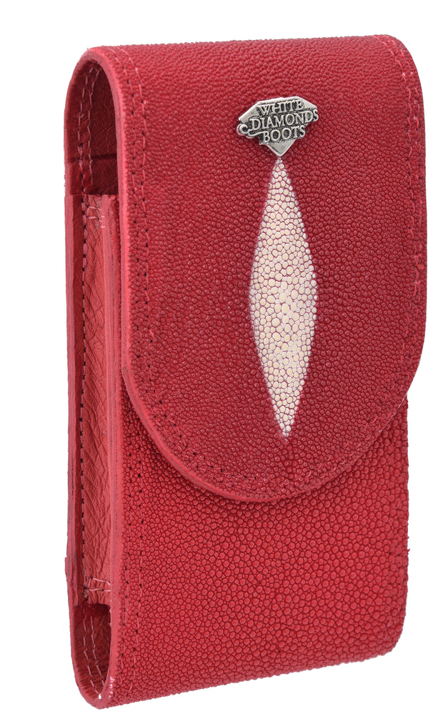 White Diamond Funda Mantarraya Perla Macho Leather Cell Phone Case - Roja