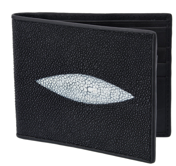 White Diamond Mantarraya Leather Wallet - Negro
